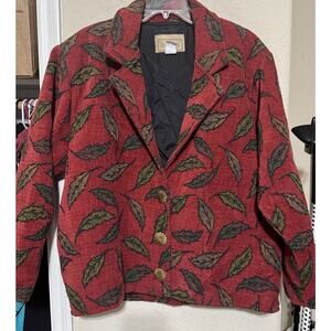Vintage 90s Painted Pony Tapestry Blazer Jacket Fall Leaves USA Womens Medium